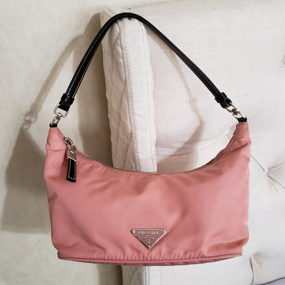 Auth Prada Tessuto Sirio Rosa Hobo Shoulder Bag